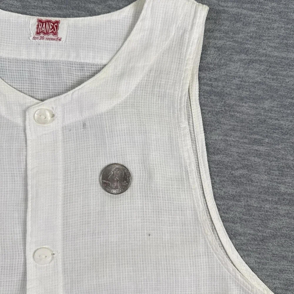 Vtg 1940s HANES Union Suit Sleeveless One Piece Button Front Woven White Size 38